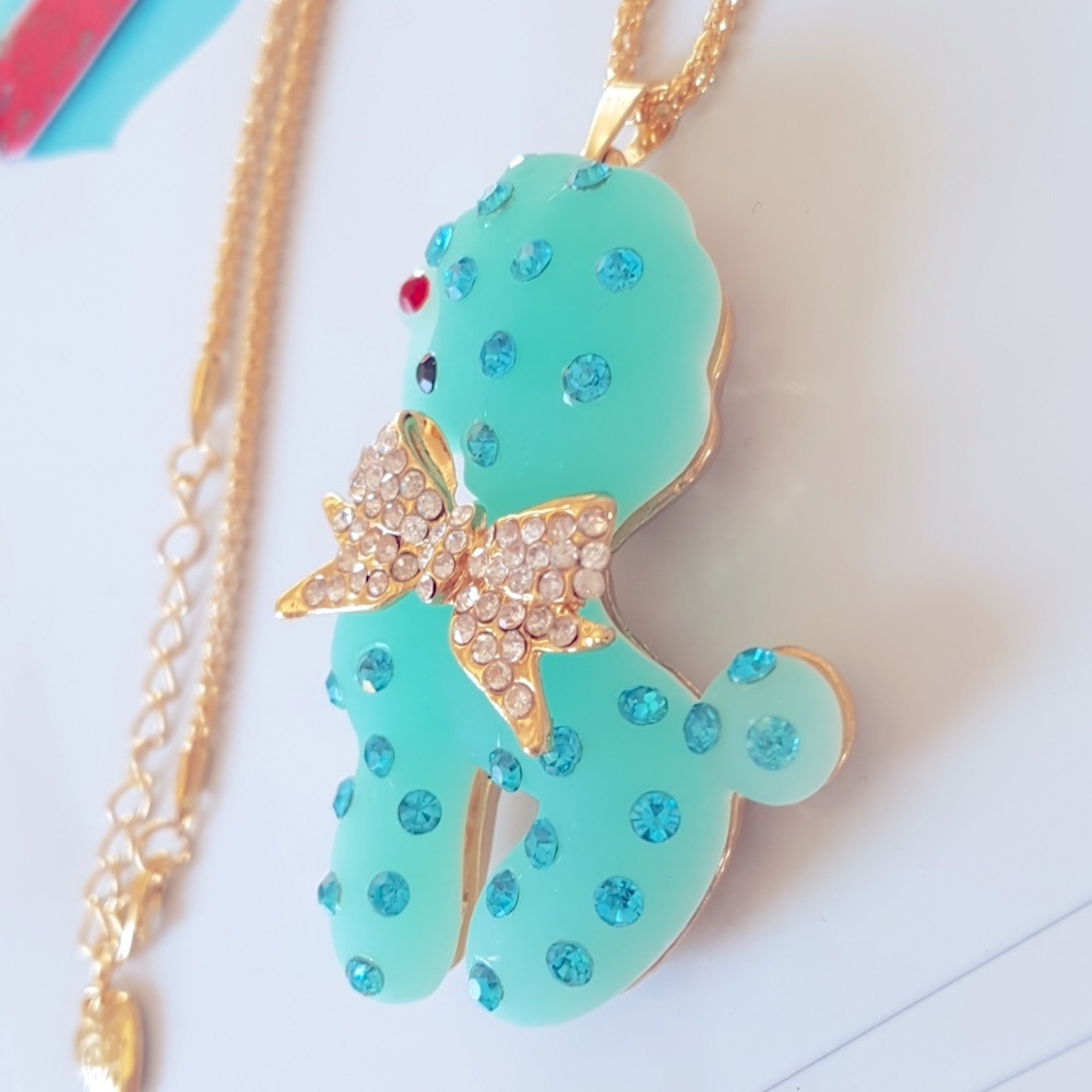 Betsey Johnson Style Necklace Blue Crystal Pendant